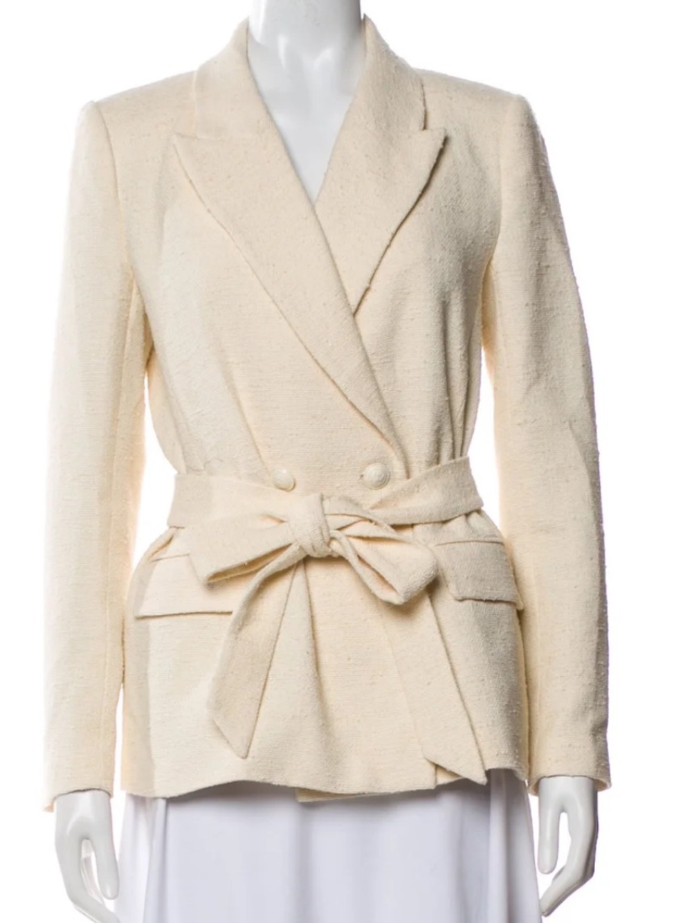 L'AGENCE Cream Beige Bouclé Belted Chamberlain Blazer in XS/S